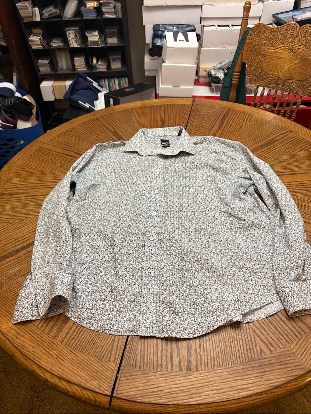 William Rast Men's White Button-Up Shirt with Black Micro Pattern